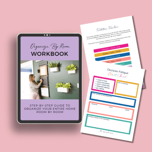 organizing by room workbook cover on ipad with two pages
