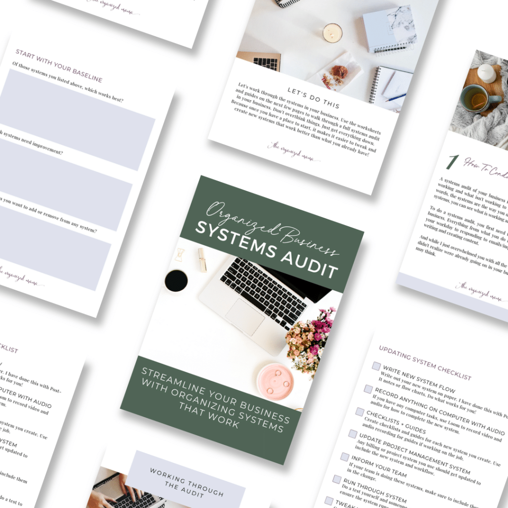 flatlay of pages inside organized business systems audit