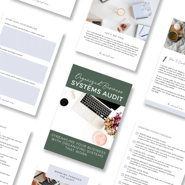 flatlay of pages inside organized business systems audit