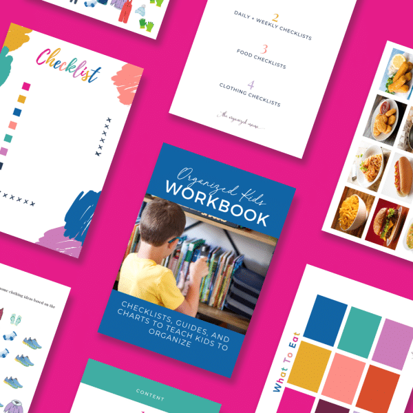 flatlay organized kids workbook