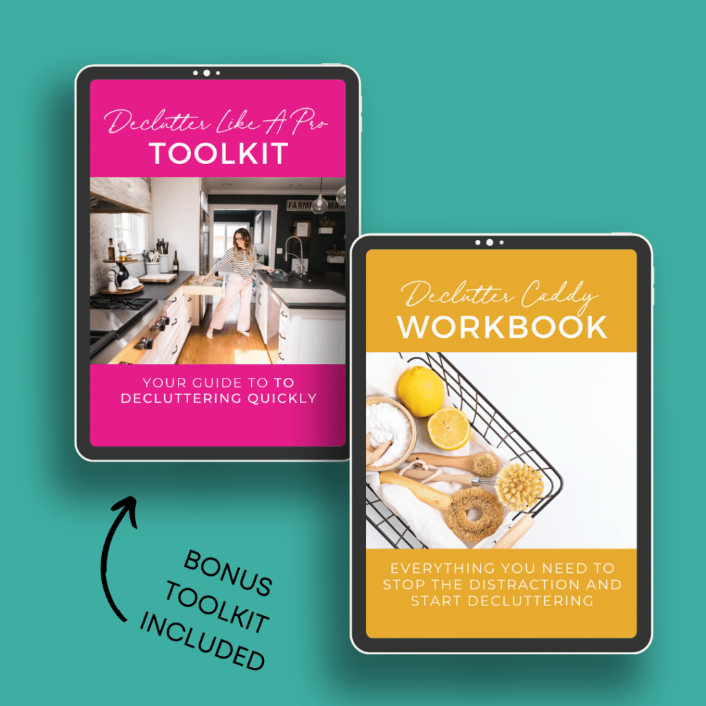 declutter caddy workbook cover on ipad with bonus declutter toolkit on ipad
