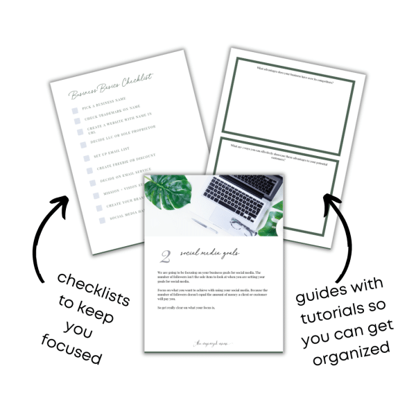 three pages from the organized business toolkit