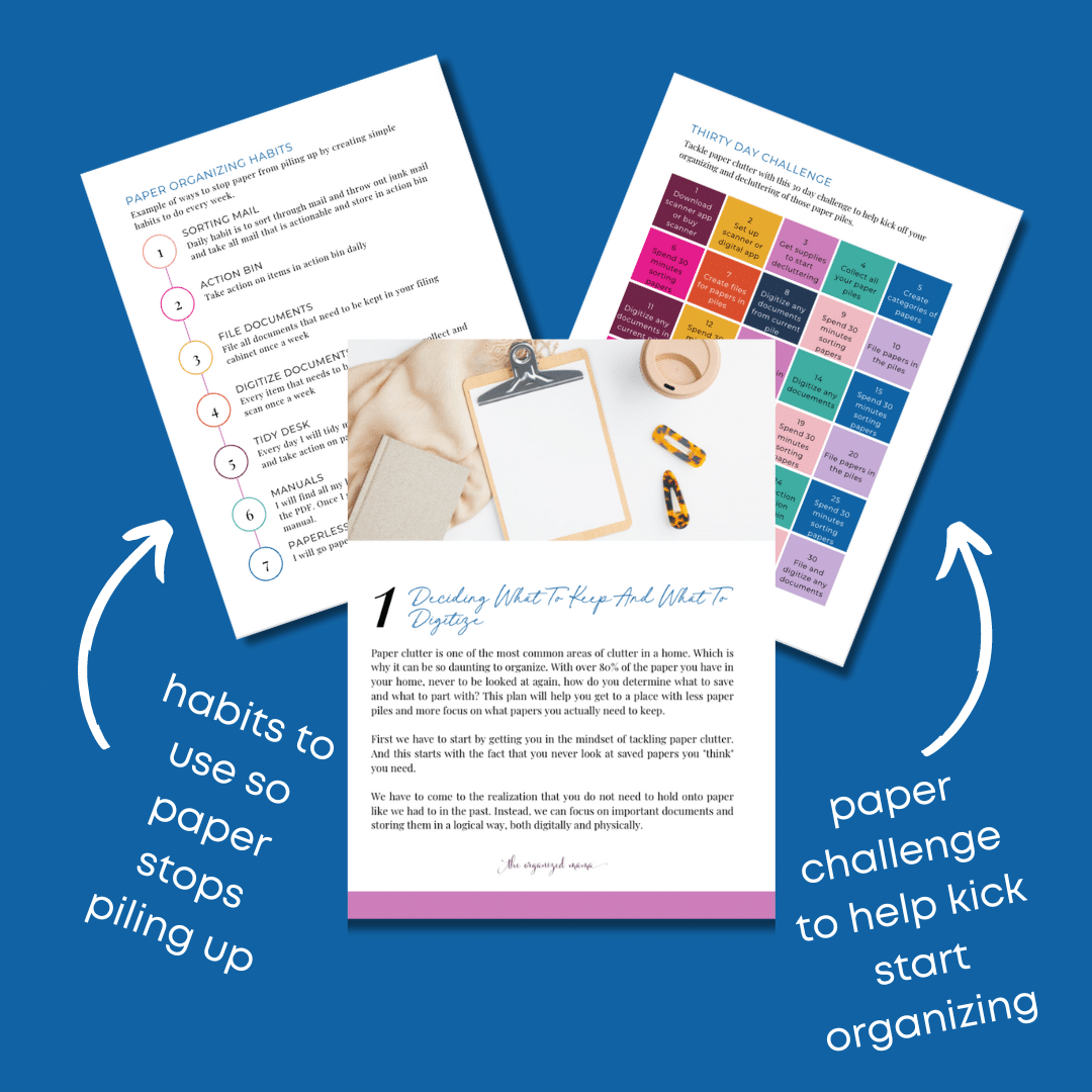 three pages of paper organizing ebook