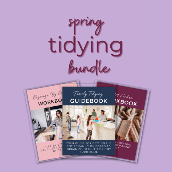 spring tidying bundle with product covers on purple background