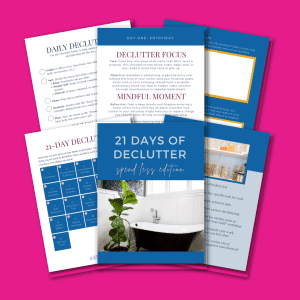 six pages of 21 days of declutter spend less workbook
